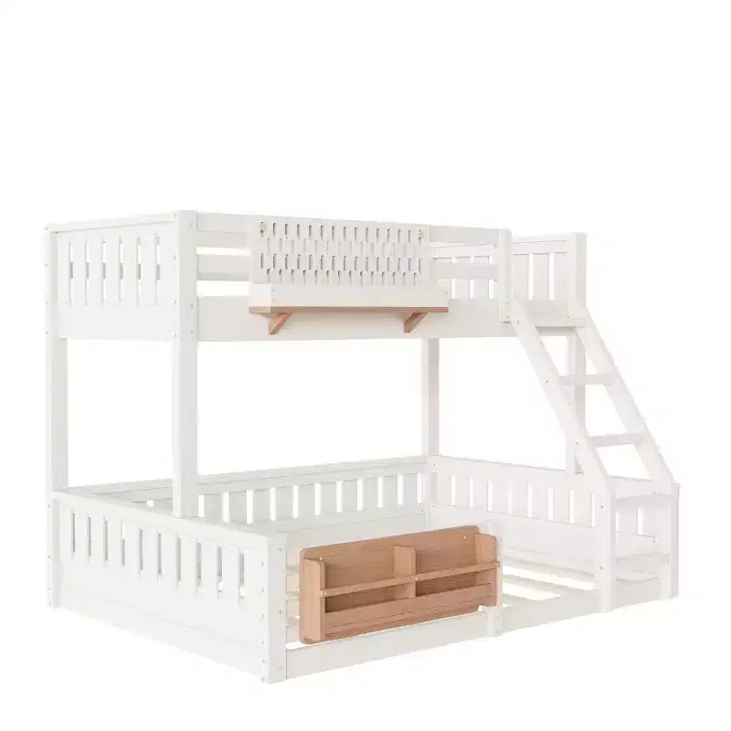 Struttura letto a castello con scaletta, spondine, pannello forato e libreria, nessun boxspring necessario (Twin XL/Full XL/Queen su Queen) - ModernLuxe