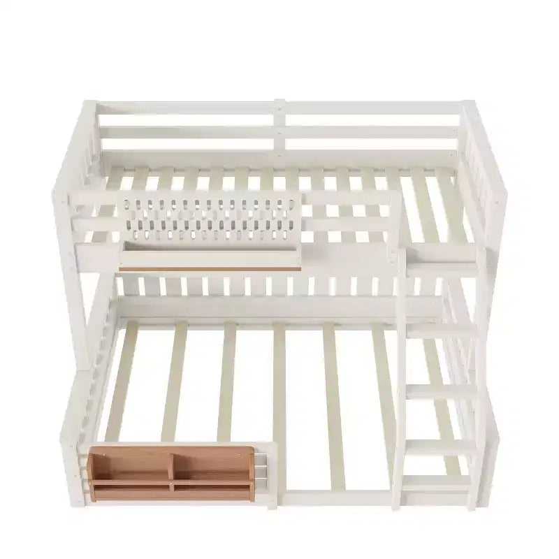 Struttura letto a castello con scaletta, spondine, pannello forato e libreria, nessun boxspring necessario (Twin XL/Full XL/Queen su Queen) - ModernLuxe