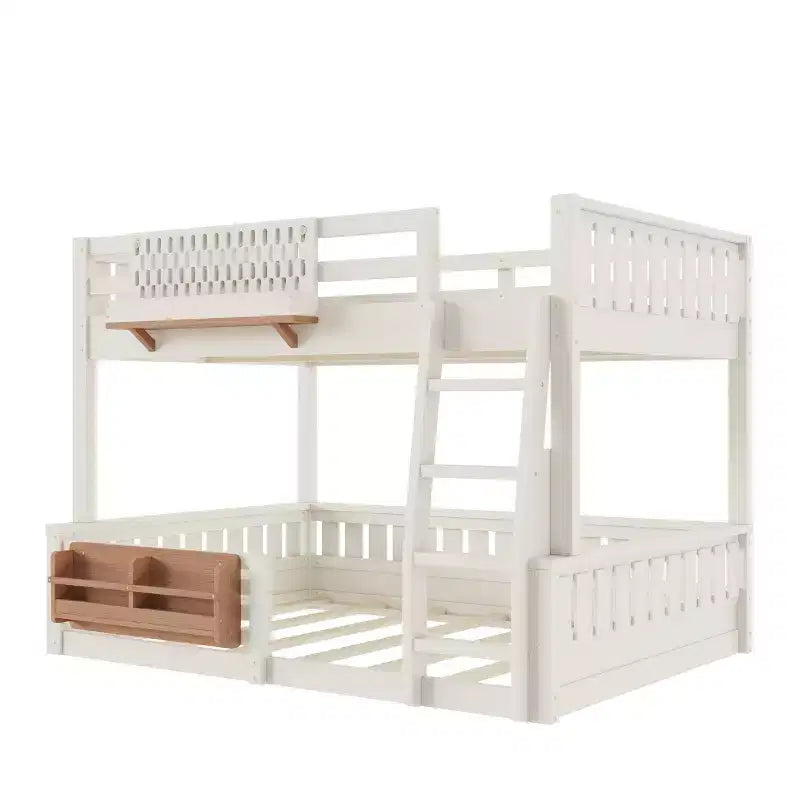 Struttura letto a castello con scaletta, spondine, pannello forato e libreria, nessun boxspring necessario (Twin XL/Full XL/Queen su Queen) - ModernLuxe