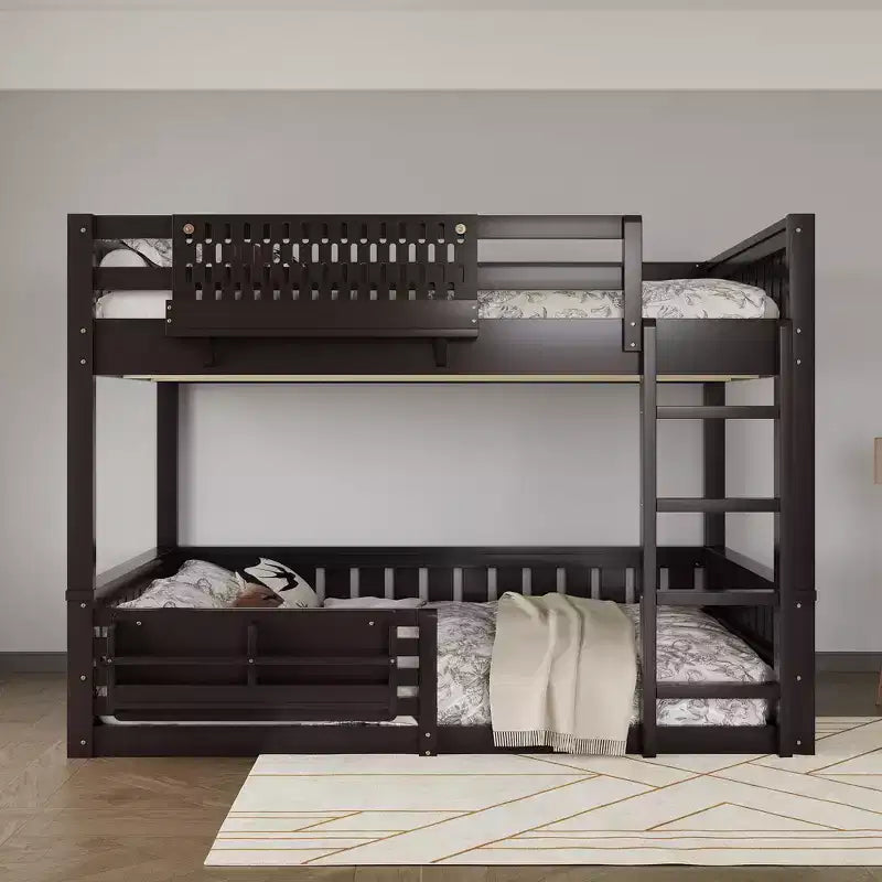 Struttura letto a castello con scaletta, spondine, pannello forato e libreria, nessun boxspring necessario (Twin XL/Full XL/Queen su Queen) - ModernLuxe