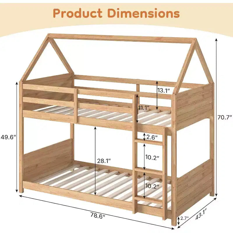 Letto a Castello Zevemomo con Design a Casetta, per Bambini, con Scaletta, Sponde a Tutta Lunghezza e Doghe, per Dormitorio e Camera da Letto, Rovere Bianco