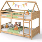 Letto a Castello Zevemomo con Design a Casetta, per Bambini, con Scaletta, Sponde a Tutta Lunghezza e Doghe, per Dormitorio e Camera da Letto, Rovere Bianco
