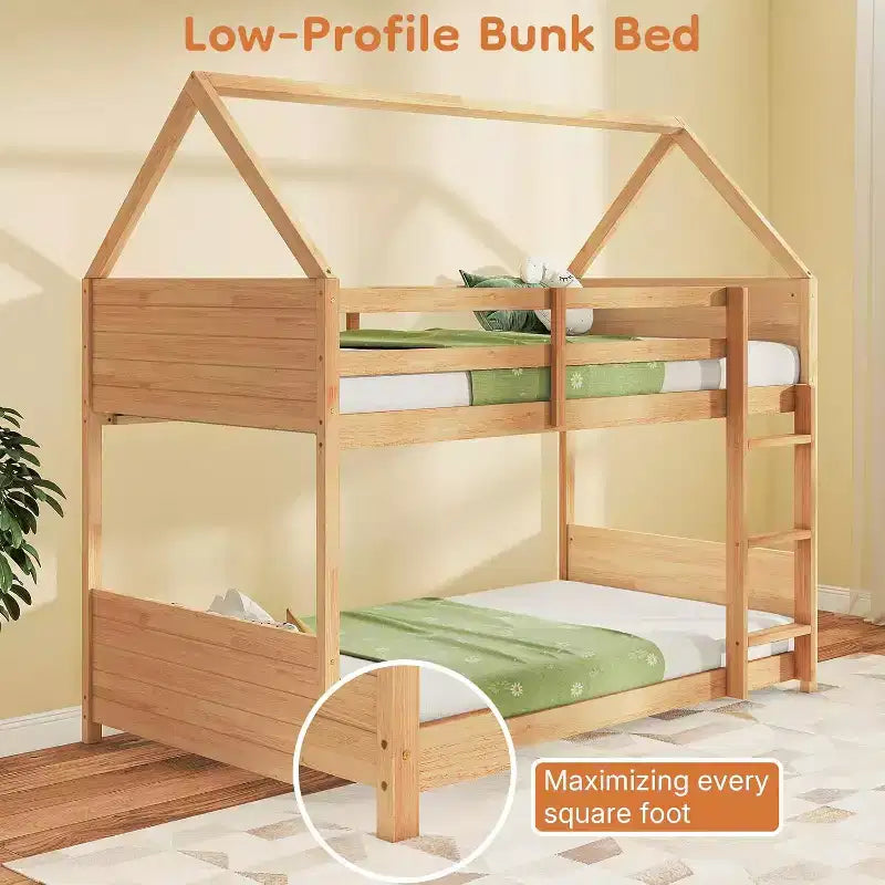 Letto a Castello Zevemomo con Design a Casetta, per Bambini, con Scaletta, Sponde a Tutta Lunghezza e Doghe, per Dormitorio e Camera da Letto, Rovere Bianco