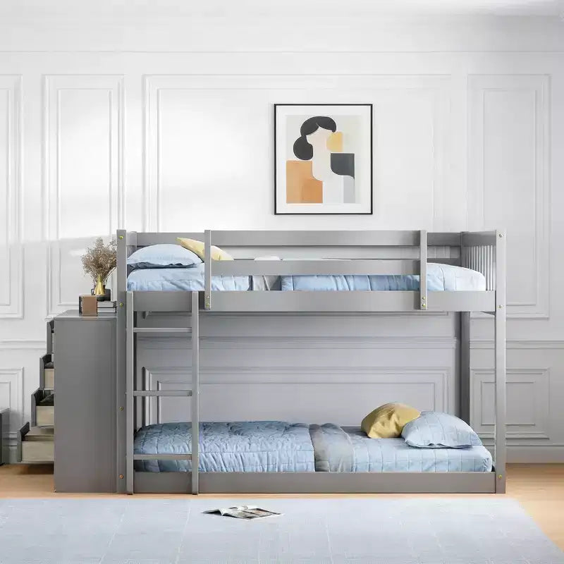 Luxystar Letto a castello moderno completo su completo con 4 cassetti e 3 mensole