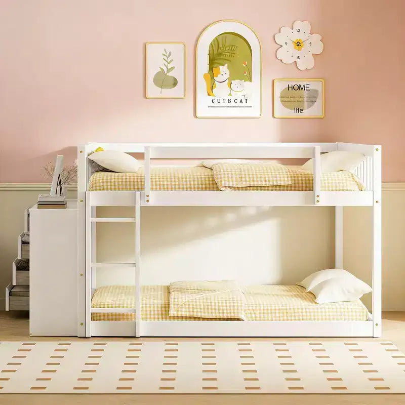 Luxystar Letto a castello moderno completo su completo con 4 cassetti e 3 mensole
