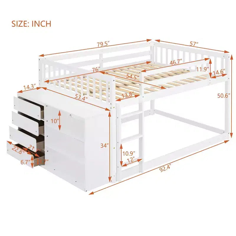 Luxystar Letto a castello moderno completo su completo con 4 cassetti e 3 mensole