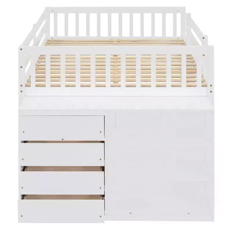Luxystar Letto a castello moderno completo su completo con 4 cassetti e 3 mensole