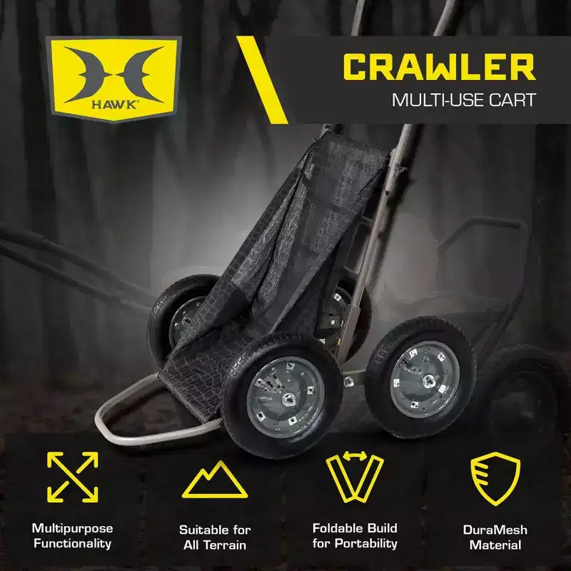 Carrello pieghevole multiuso Hawk Crawler, carrello per la caccia al cervo e la pesca con capacità di 227 kg per il trasporto di selvaggina, esche, attrezzatura da caccia e legna, nero