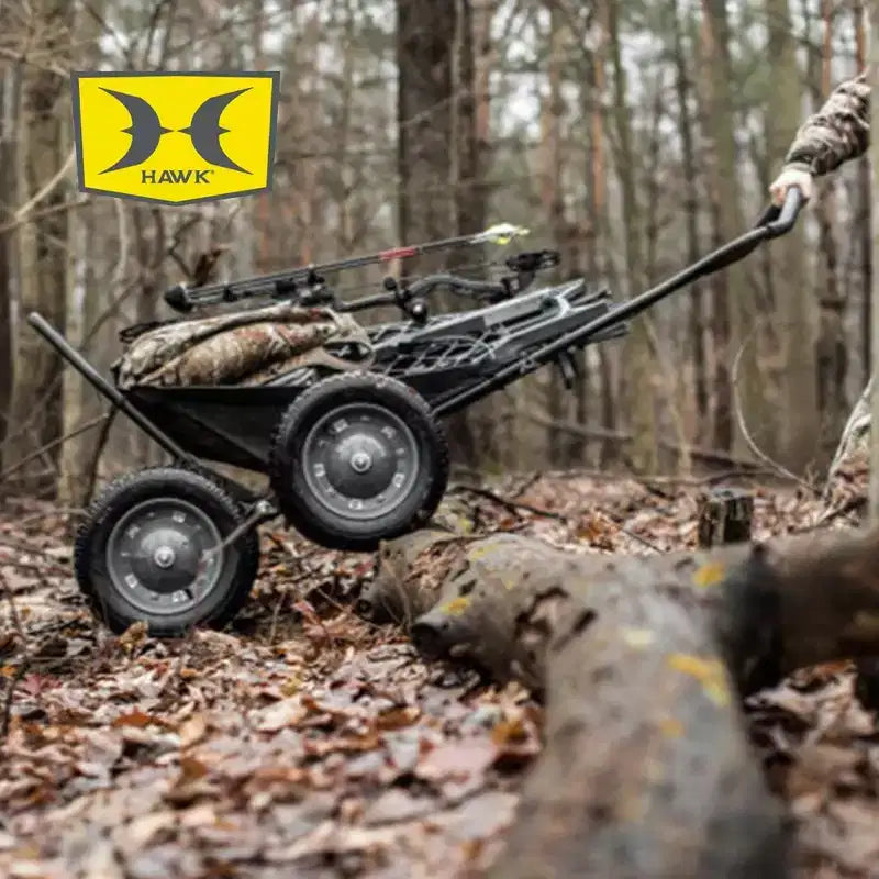 Carrello pieghevole multiuso Hawk Crawler, carrello per la caccia al cervo e la pesca con capacità di 227 kg per il trasporto di selvaggina, esche, attrezzatura da caccia e legna, nero