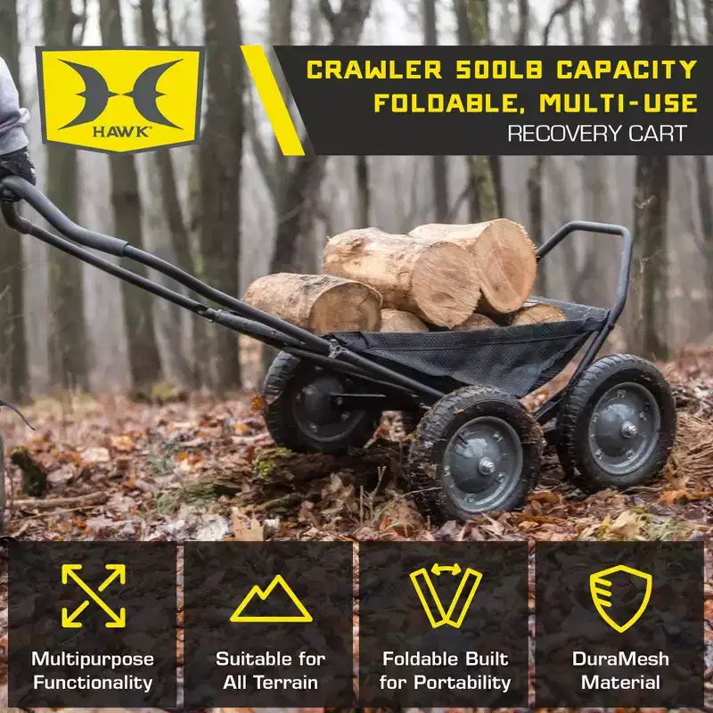 Carrello pieghevole multiuso Hawk Crawler, carrello per la caccia al cervo e la pesca con capacità di 227 kg per il trasporto di selvaggina, esche, attrezzatura da caccia e legna, nero