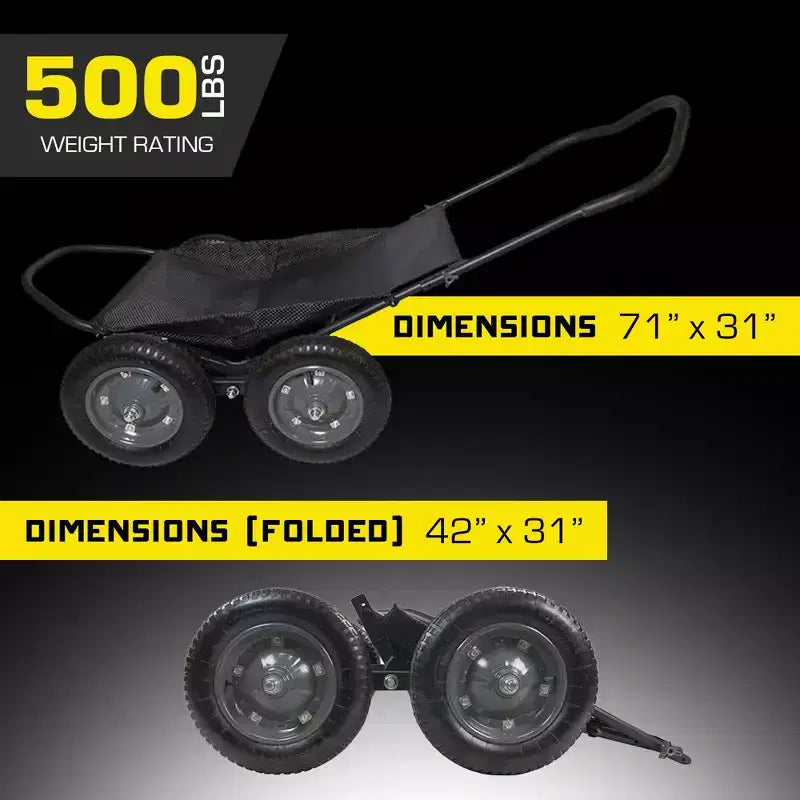 Carrello pieghevole multiuso Hawk Crawler, carrello per la caccia al cervo e la pesca con capacità di 227 kg per il trasporto di selvaggina, esche, attrezzatura da caccia e legna, nero