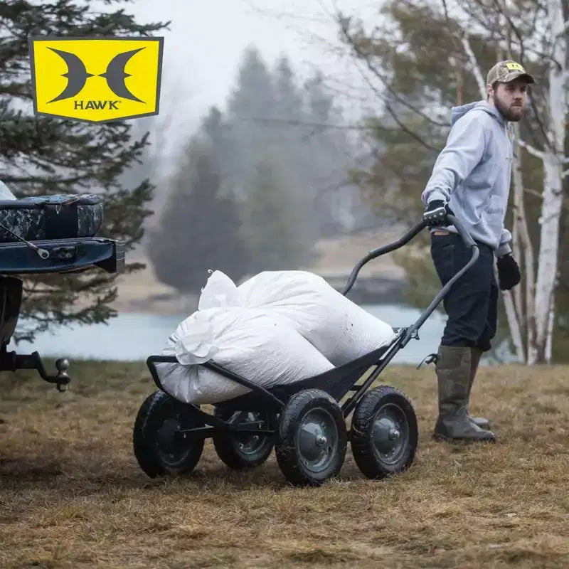 Carrello pieghevole multiuso Hawk Crawler, carrello per la caccia al cervo e la pesca con capacità di 227 kg per il trasporto di selvaggina, esche, attrezzatura da caccia e legna, nero