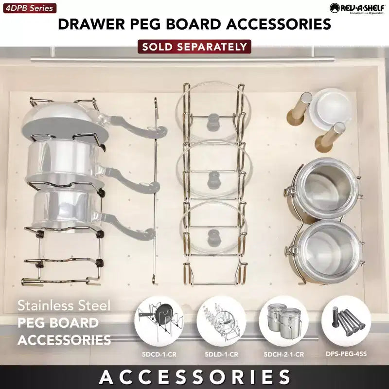 Rev-A-Shelf Divisore per cassetto in compensato con pioli, rifilabile, organizer per utensili da cucina, pentole e piatti