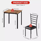 Set Tavolo da Pranzo Compatto Salvaspazio per 2, Tavolo Quadrato Moderno con 2 Sedie, per Piccoli Appartamenti, Cucine, Angoli Colazione 73.9 x 73.9 x 76.2 cm