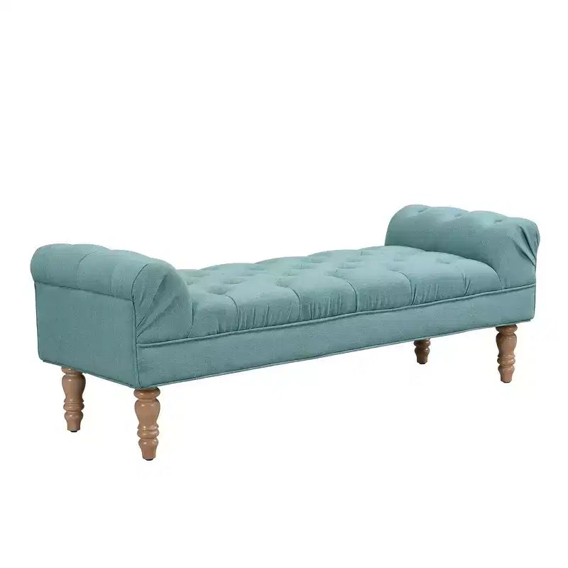 Whisen Panca fondoletto, panca da ingresso, pouf imbottito con tessuto capitonné, braccioli arrotolati, gambe a zucca, schiuma premium, facile montaggio