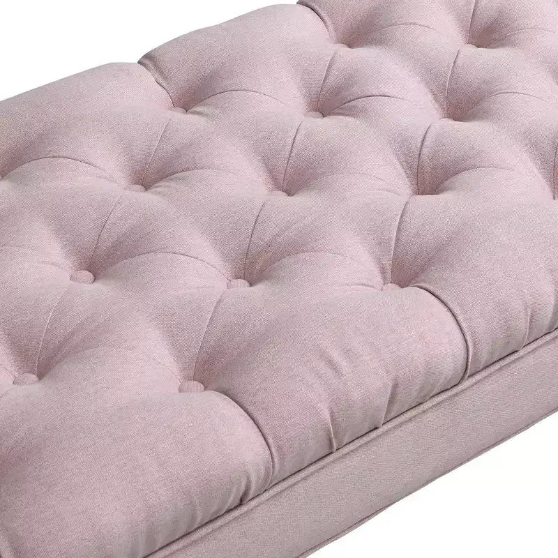 Whisen Panca fondoletto, panca da ingresso, pouf imbottito con tessuto capitonné, braccioli arrotolati, gambe a zucca, schiuma premium, facile montaggio
