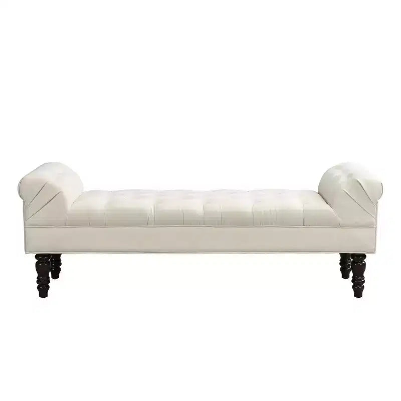 Whisen Panca fondoletto, panca da ingresso, pouf imbottito con tessuto capitonné, braccioli arrotolati, gambe a zucca, schiuma premium, facile montaggio