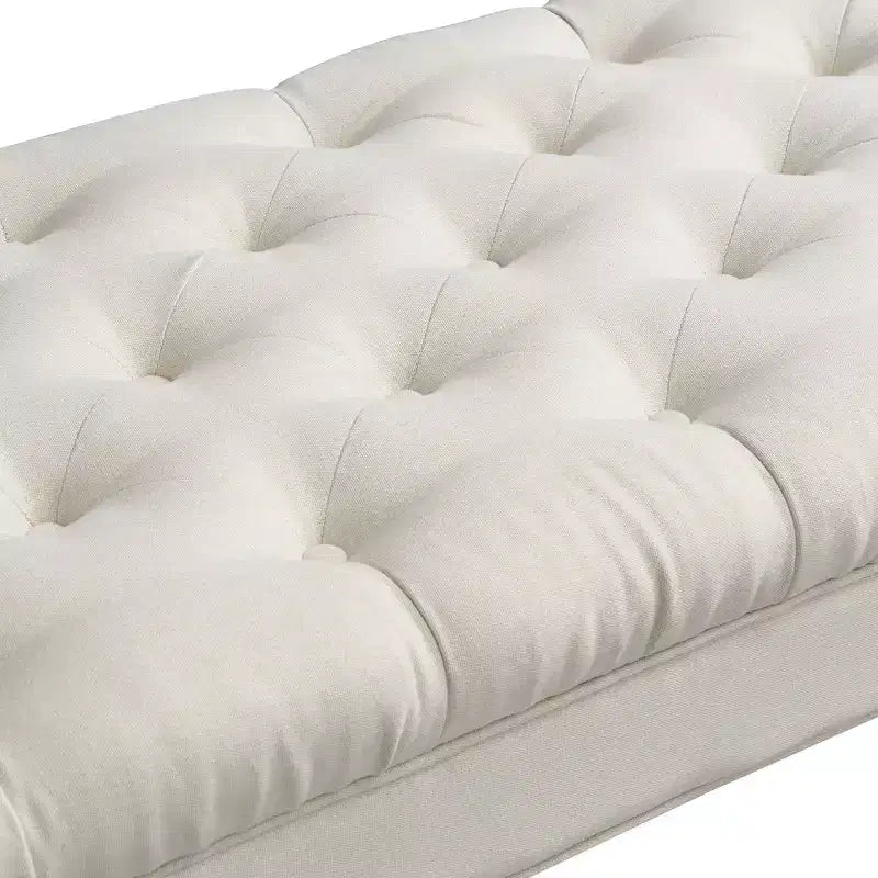 Whisen Panca fondoletto, panca da ingresso, pouf imbottito con tessuto capitonné, braccioli arrotolati, gambe a zucca, schiuma premium, facile montaggio