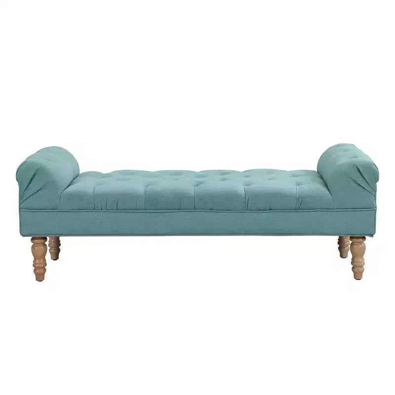 Whisen Panca fondoletto, panca da ingresso, pouf imbottito con tessuto capitonné, braccioli arrotolati, gambe a zucca, schiuma premium, facile montaggio