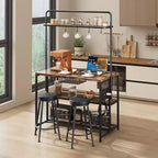 Isola da Cucina Industriale da 42 pollici con Presa Elettrica e 2 Sgabelli da Bar, Set da Pranzo da 3 Pezzi con Ripiani, Porta Microonde e 5 Ganci per Coffee Bar