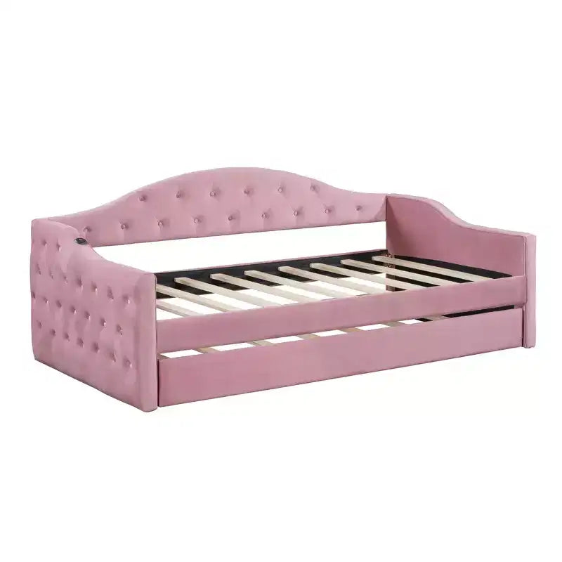 Divano Letto Zeus & Ruta con rotelle, imbottito, in velluto, con porte USB per la ricarica