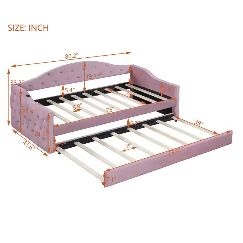 Divano Letto Zeus & Ruta con rotelle, imbottito, in velluto, con porte USB per la ricarica