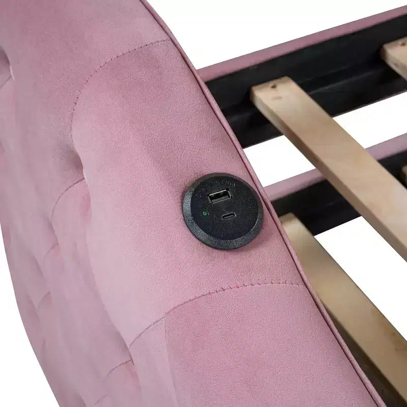 Divano Letto Zeus & Ruta con rotelle, imbottito, in velluto, con porte USB per la ricarica