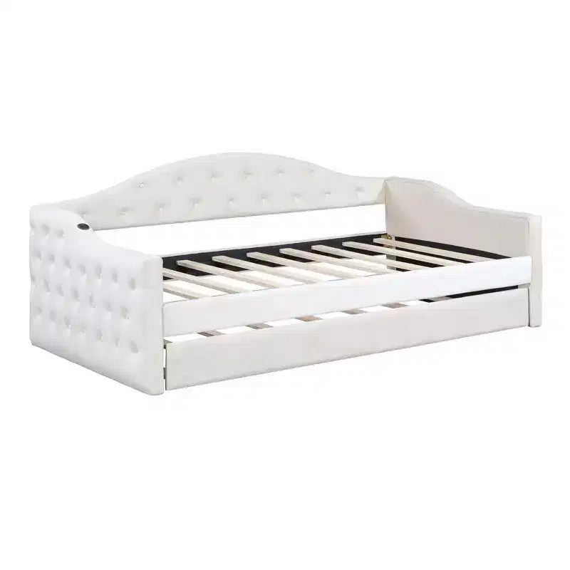 Divano Letto Zeus & Ruta con rotelle, imbottito, in velluto, con porte USB per la ricarica