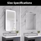 Mobiletto portamedicine rettangolare FAMYYT 40 x 70 cm in ferro con specchio, luce LED dimmerabile, antiappannamento e prese di corrente - Completamente assemblato