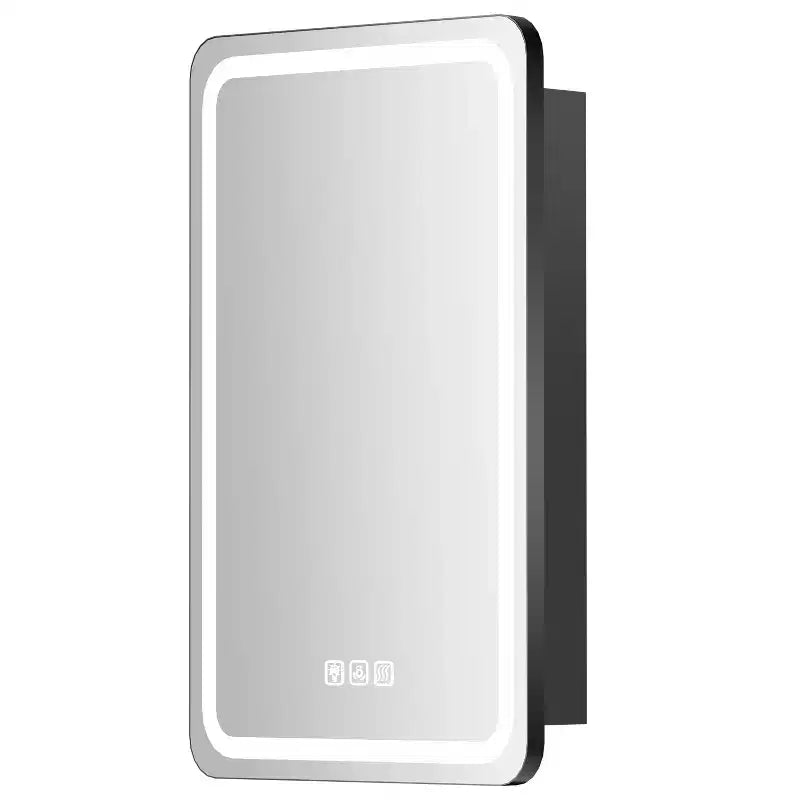 Mobiletto portamedicine rettangolare FAMYYT 40 x 70 cm in ferro con specchio, luce LED dimmerabile, antiappannamento e prese di corrente - Completamente assemblato