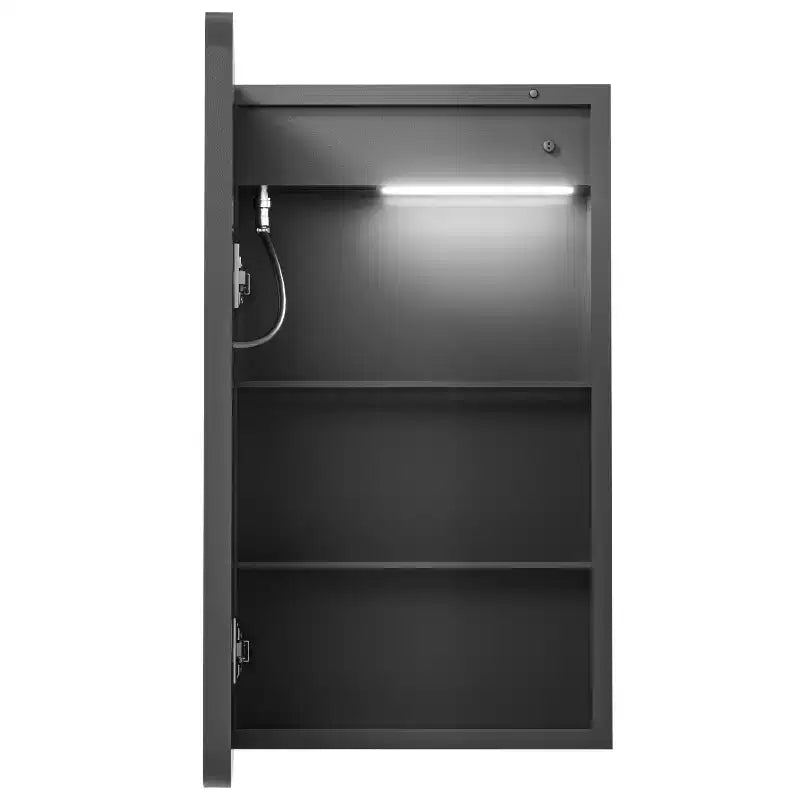 Mobiletto portamedicine rettangolare FAMYYT 40 x 70 cm in ferro con specchio, luce LED dimmerabile, antiappannamento e prese di corrente - Completamente assemblato
