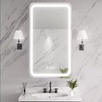 Mobiletto portamedicine rettangolare FAMYYT 40 x 70 cm in ferro con specchio, luce LED dimmerabile, antiappannamento e prese di corrente - Completamente assemblato