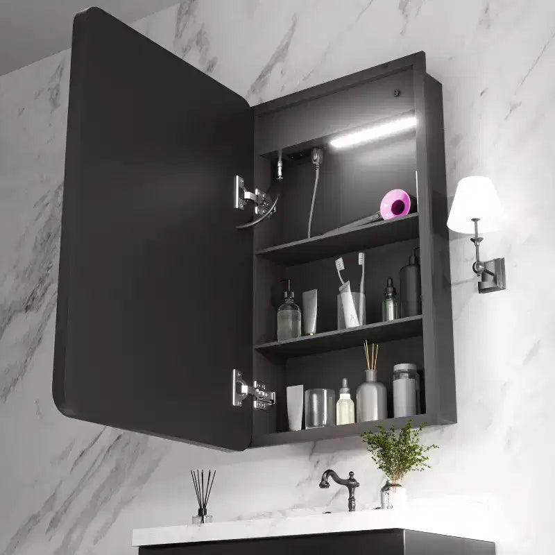 Mobiletto portamedicine rettangolare FAMYYT 40 x 70 cm in ferro con specchio, luce LED dimmerabile, antiappannamento e prese di corrente - Completamente assemblato