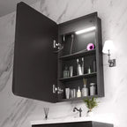 Mobiletto portamedicine rettangolare FAMYYT 40 x 70 cm in ferro con specchio, luce LED dimmerabile, antiappannamento e prese di corrente - Completamente assemblato