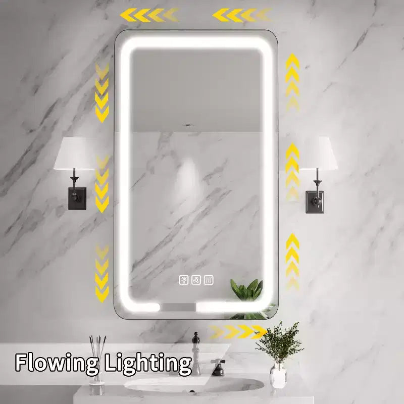 Mobiletto portamedicine rettangolare FAMYYT 40 x 70 cm in ferro con specchio, luce LED dimmerabile, antiappannamento e prese di corrente - Completamente assemblato