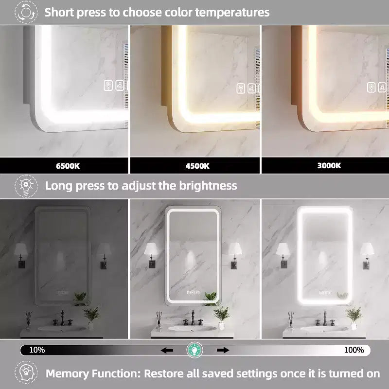 Mobiletto portamedicine rettangolare FAMYYT 40 x 70 cm in ferro con specchio, luce LED dimmerabile, antiappannamento e prese di corrente - Completamente assemblato