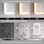 Mobiletto portamedicine rettangolare FAMYYT 40 x 70 cm in ferro con specchio, luce LED dimmerabile, antiappannamento e prese di corrente - Completamente assemblato