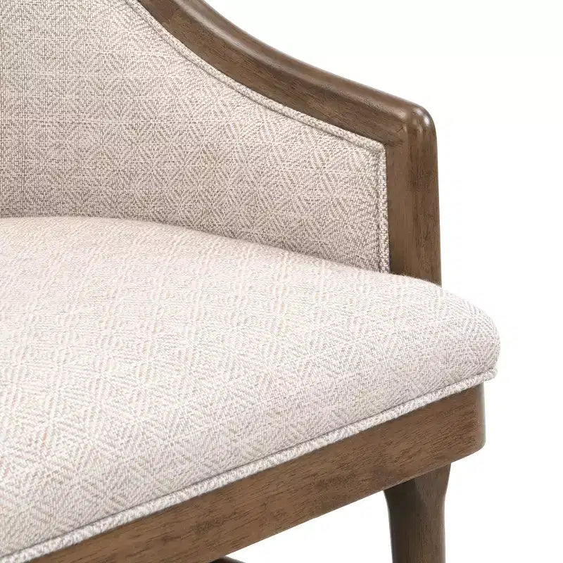 Set di 2 sedie da pranzo moderne di metà secolo, poltrone curve rivestite in twill con struttura in legno di gomma massello, sedie da cucina beige - ModernLuxe