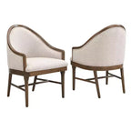 Set di 2 sedie da pranzo moderne di metà secolo, poltrone curve rivestite in twill con struttura in legno di gomma massello, sedie da cucina beige - ModernLuxe