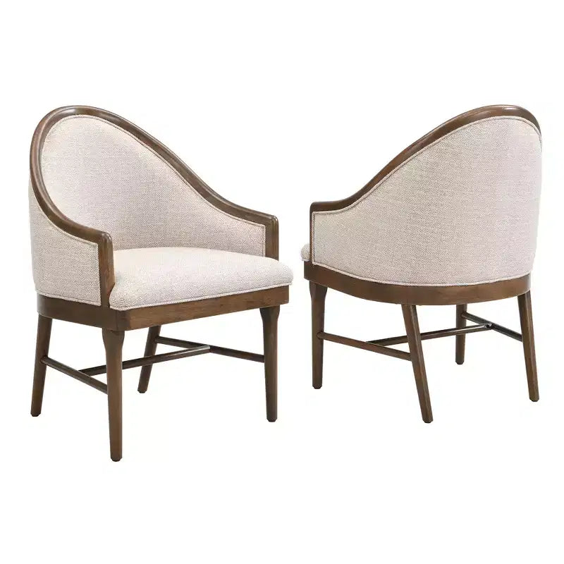 Set di 2 sedie da pranzo moderne di metà secolo, poltrone curve rivestite in twill con struttura in legno di gomma massello, sedie da cucina beige - ModernLuxe