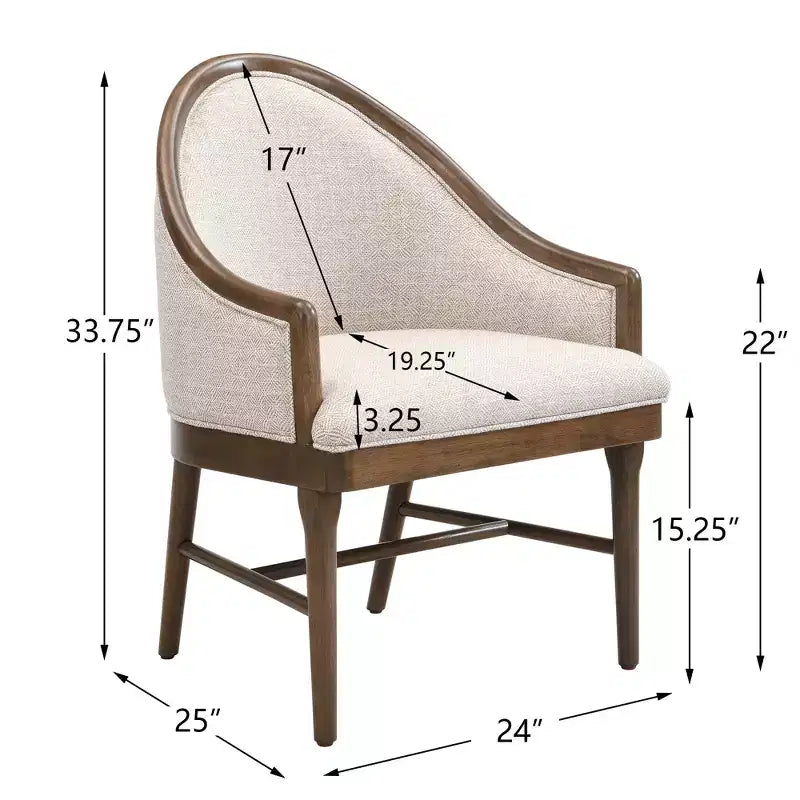 Set di 2 sedie da pranzo moderne di metà secolo, poltrone curve rivestite in twill con struttura in legno di gomma massello, sedie da cucina beige - ModernLuxe