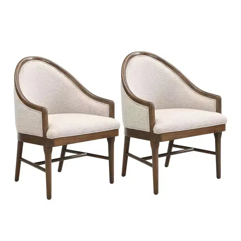 Set di 2 sedie da pranzo moderne di metà secolo, poltrone curve rivestite in twill con struttura in legno di gomma massello, sedie da cucina beige - ModernLuxe