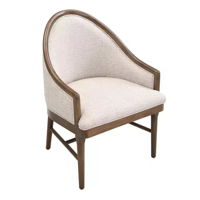 Set di 2 sedie da pranzo moderne di metà secolo, poltrone curve rivestite in twill con struttura in legno di gomma massello, sedie da cucina beige - ModernLuxe
