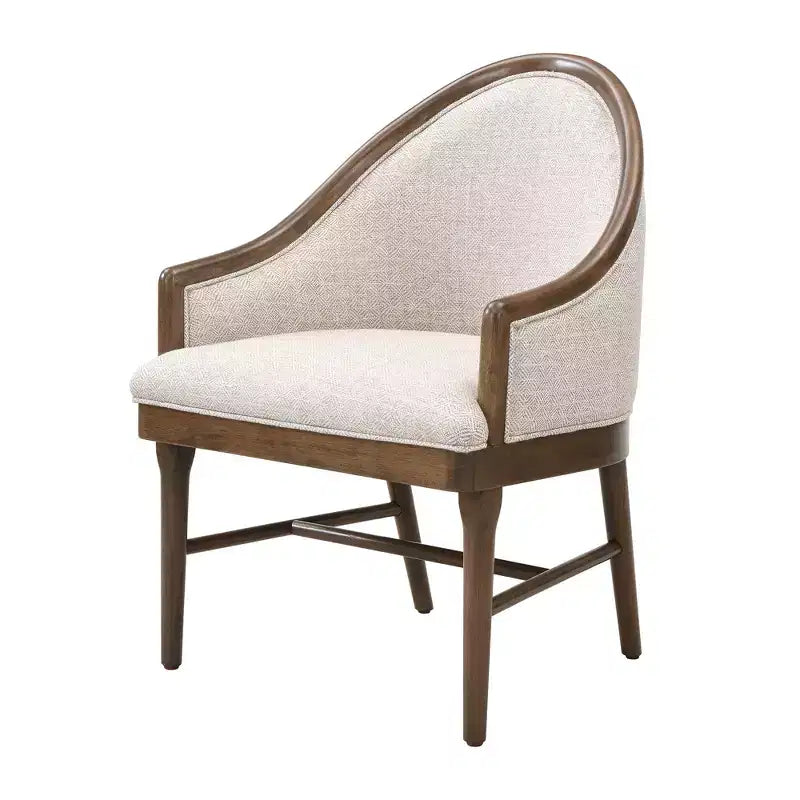 Set di 2 sedie da pranzo moderne di metà secolo, poltrone curve rivestite in twill con struttura in legno di gomma massello, sedie da cucina beige - ModernLuxe