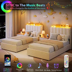 Struttura letto a LED rivestita in bouclé Twin XL con testiera ondulata e libreria, letto per bambini con 2 cassetti per ragazze, non è richiesta la rete a molle