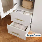 Mobiletto con 2 ante in vetro scanalato, Armadio contenitore grande in legno, Asta appendiabiti, Scaffale regolabile, per camera da letto, soggiorno