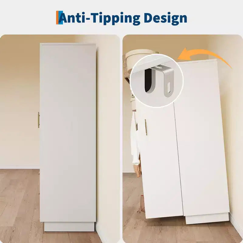 Mobiletto con 2 ante in vetro scanalato, Armadio contenitore grande in legno, Asta appendiabiti, Scaffale regolabile, per camera da letto, soggiorno