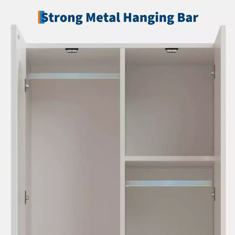 Mobiletto con 2 ante in vetro scanalato, Armadio contenitore grande in legno, Asta appendiabiti, Scaffale regolabile, per camera da letto, soggiorno