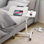 Tavolo Regolabile per Letto con Rotelle, Scrivania da Comodino Rotolante con Altezza 23.6-37.4 e Superficie Inclinabile 0-90, Carrello Ospedaliero Mobile Verticale