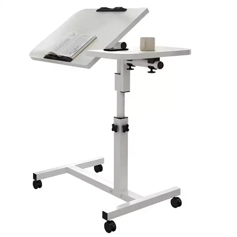 Tavolo Regolabile per Letto con Rotelle, Scrivania da Comodino Rotolante con Altezza 23.6-37.4 e Superficie Inclinabile 0-90, Carrello Ospedaliero Mobile Verticale